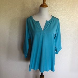 Soft Surroundings Blue Tencel Tunic Top Cold Shoulder Tie Sleeve S